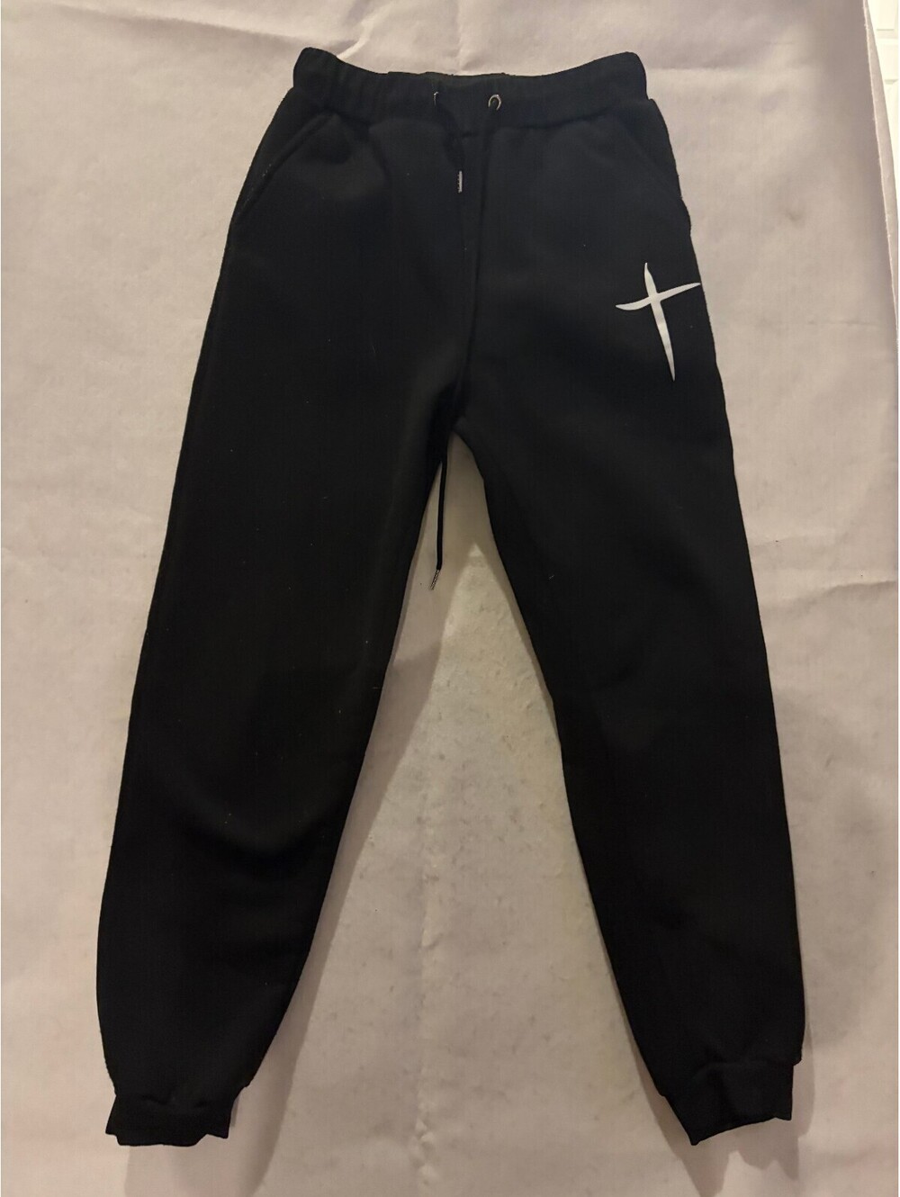 Black Polyester Medium Sweatpants with Cross Detail medium
